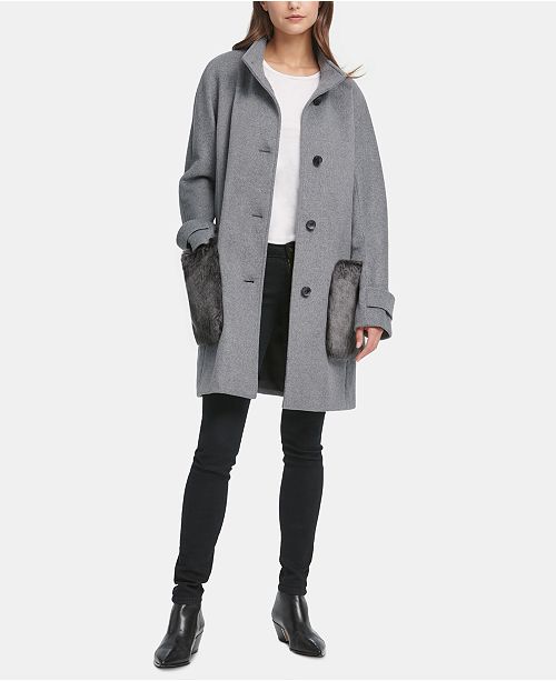 Dkny Faux Fur Pocket Walker Coat Reviews Coats Women Macy S