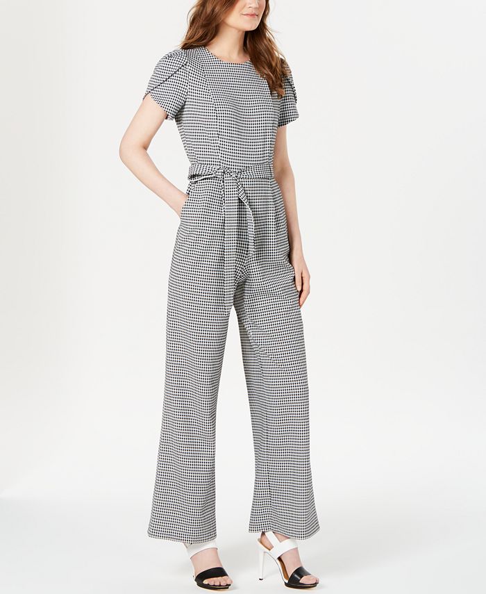 Calvin Klein Mini Check Belted Jumpsuit - Macy's