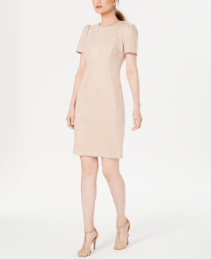 Calvin Klein Petite Faux Suede Scuba Sheath Dress In Blush Modesens