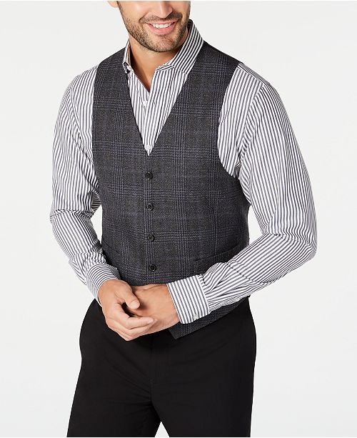 Men S Classic Fit Dark Gray Glen Plaid Wool Vest