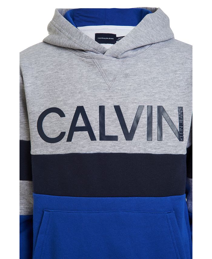 Calvin Klein Big Boys Colorblocked Rugby Stripe Fleece Logo Hoodie - Macy's