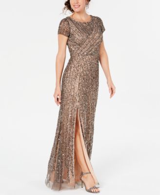 adrianna papell embellished mesh gown