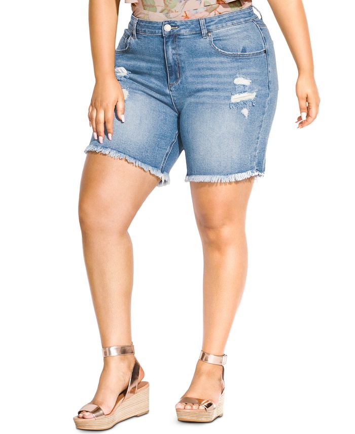 City Chic Trendy Plus Size Distressed Jean Shorts & Reviews - Shorts ...