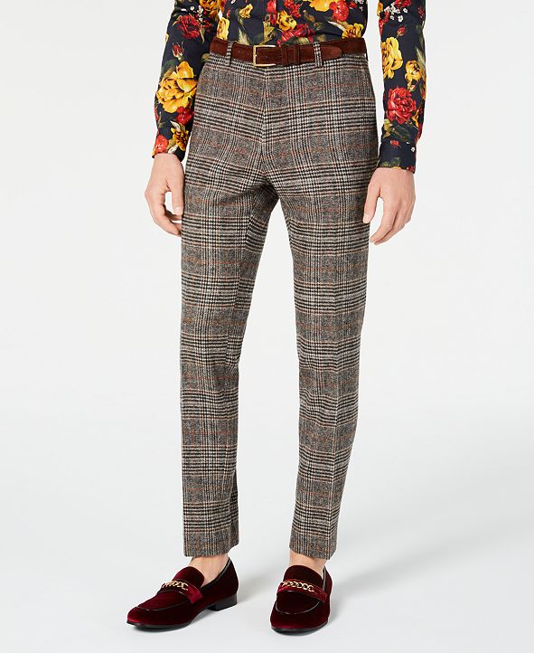 red plaid slim fit pants