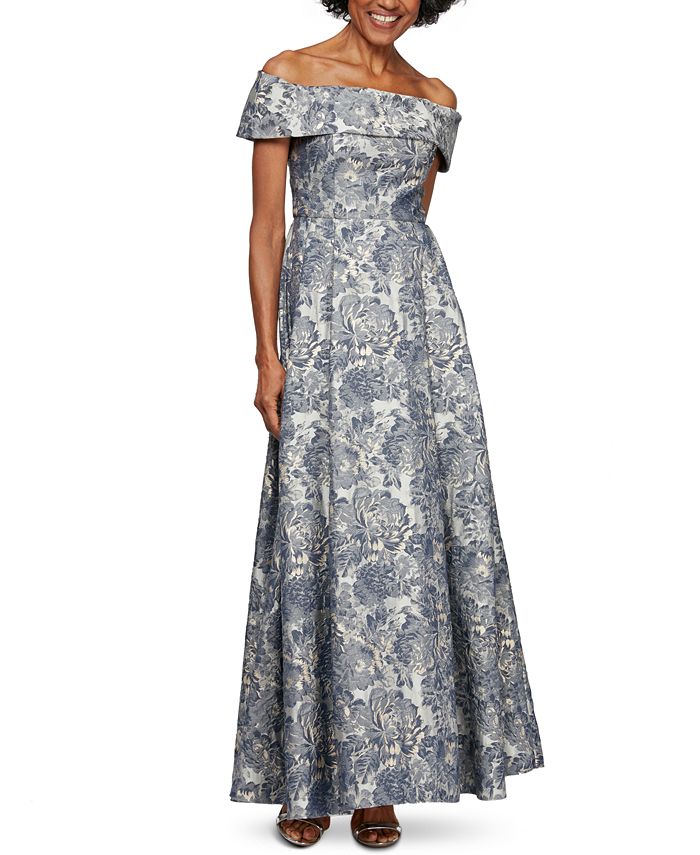 Alex Evenings Printed Off-The-Shoulder Gown - Macy's