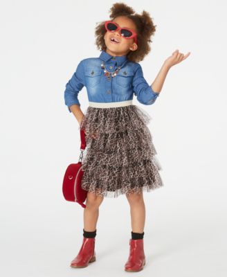 Rare Editions - Toddler Girls Denim & Leopard-Print Tiered Dress