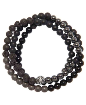 Nialaya Men's Wrap-around Bracelet With Lava Stone, Hematite And Agate In Black