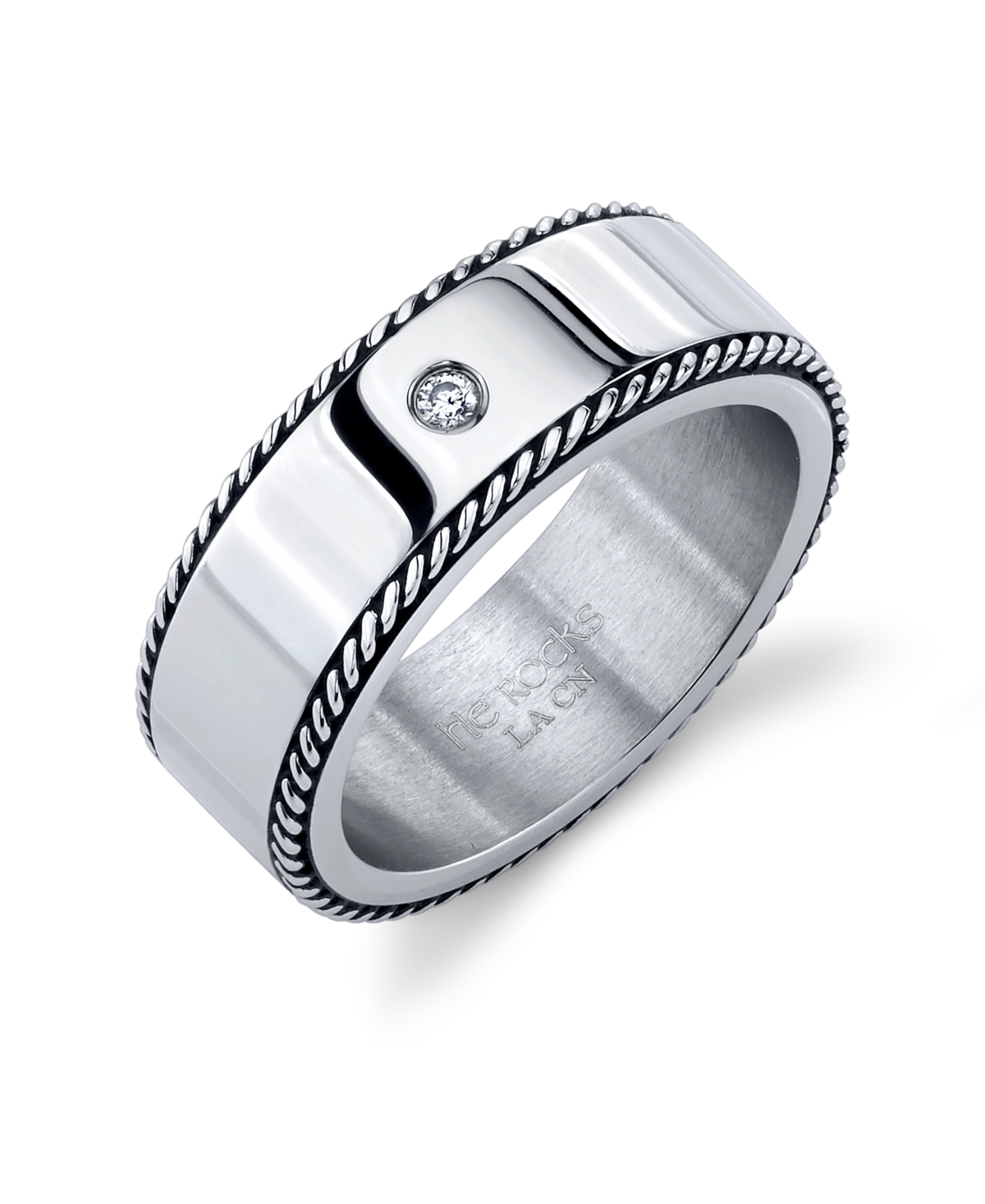 He Rocks Oxidized Rope Design Stainless Steel Ring with Cubic Zirconia