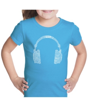 image of La Pop Art Girl-s Word Art T-Shirt - 63 Different Genres of Music