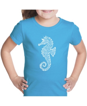La Pop Art Girl's Word Art T-Shirt - Types of Seahorse