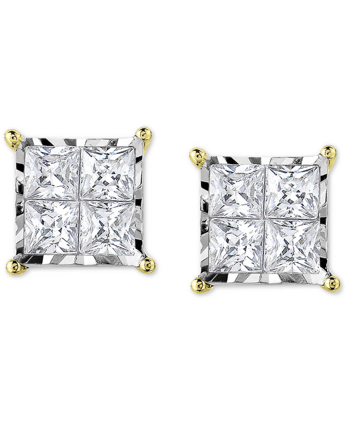 TruMiracle Diamond Princess Cluster Stud Earrings (1/2 ct. t.w.) in 14k White, Yellow or Rose Gold