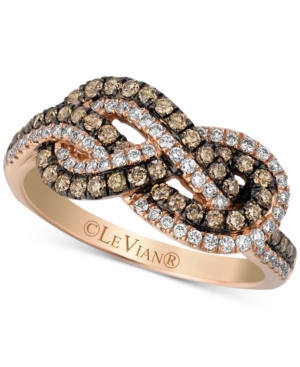 image of Le Vian Chocolatier Knots Chocolate Diamonds (3/8 ct. t.w.) & Vanilla Diamonds (1/4 ct. t.w.) Statement Ring in 14k Rose Gold