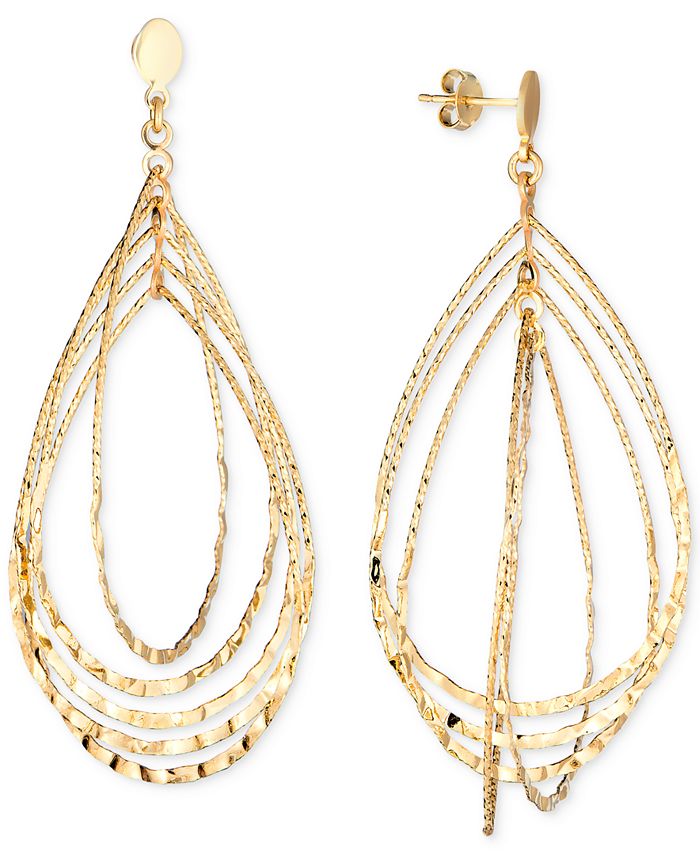 Italian Gold Textured Multi-Teardrop Drop Earrings in 14k Gold-Plated ...