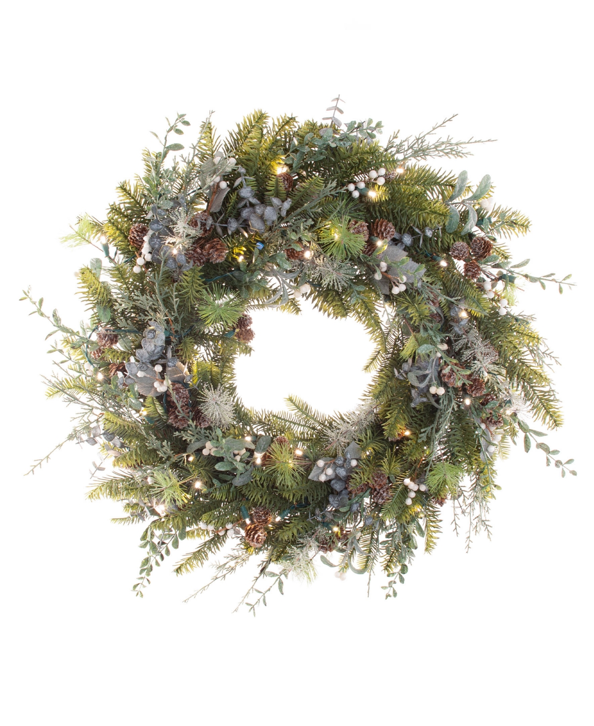 30" Lighted Christmas Wreath, Rustic White Berry - Multi