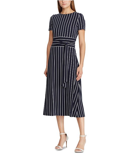 Lauren Ralph Lauren Stripe Print Belted Jersey Dress Reviews