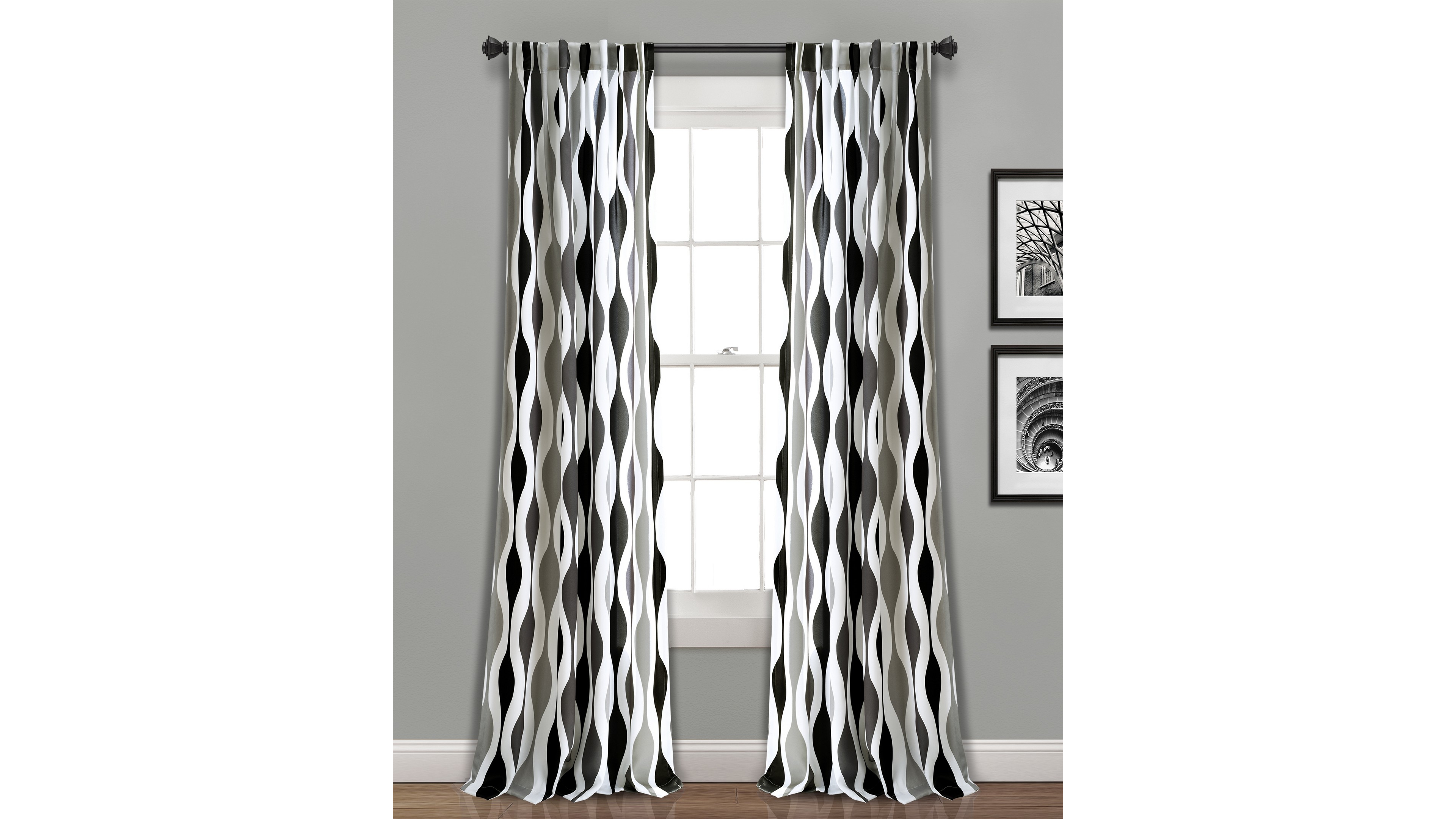 Lush Decor Mid Century Geo Room Darkening Window Curtain Panels Pair 52"W x 84"L - Curtains for Living Room - Vintage Drapes