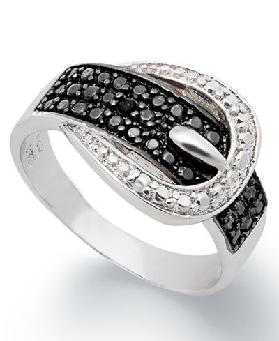 Victoria Townsend Black Diamond (1/4 ct. t.w.) and Diamond Accent Buckle Ring in Sterling Silver