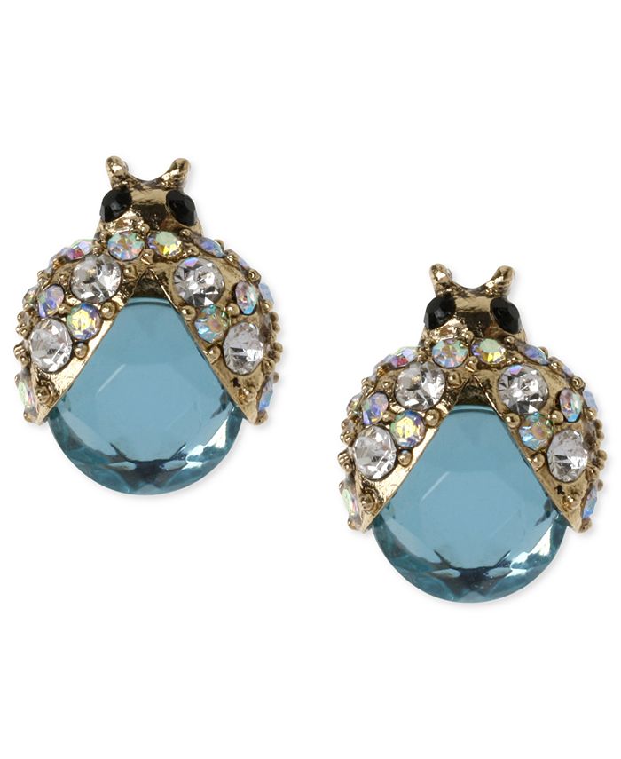 Betsey Johnson - Gold-Tone Blue Glass Crystal Bug Stud Earrings