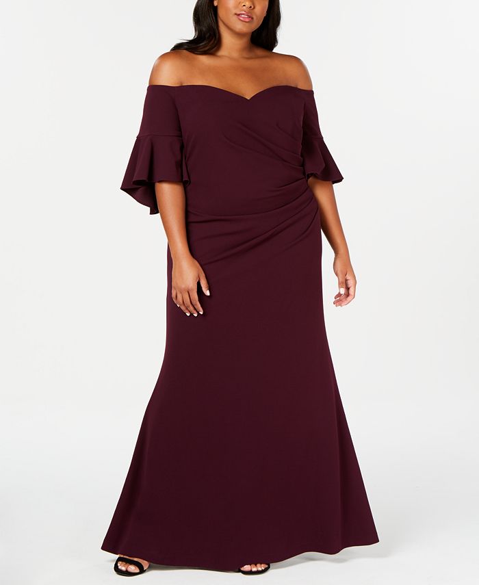 Calvin Klein Plus Size Off-The-Shoulder Gown & Reviews - Dresses - Plus  Sizes - Macy's