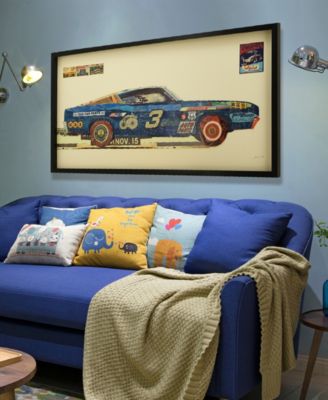 "Muscle Blue Car" Dimensional Collage Framed Graphic Art Under Glass Wall Art - 25'' x 48'' 