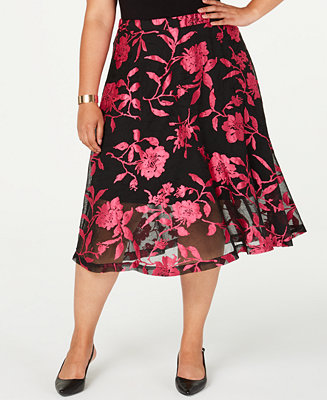Alfani Plus Size Burnout Jacquard Midi Skirt, Created for Macy's - Macy's
