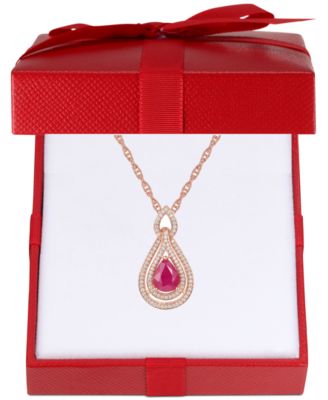 Macy's - Sapphire (1-1/4 ct. t.w.) & Diamond (1/4 ct. t.w.) 18" Pendant Necklace in 14k Rose Gold (Also available in Emerald, Ruby and Tanzanite)