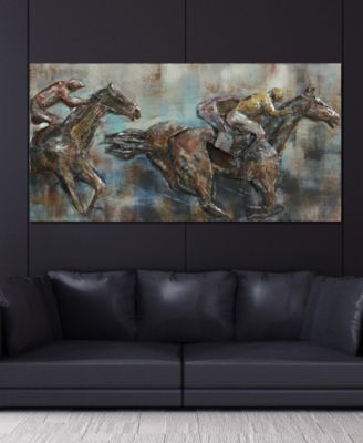 'Race Day' Mixed Media Iron Hand Painted Dimensional Wall Sculpture - 60" x 30"