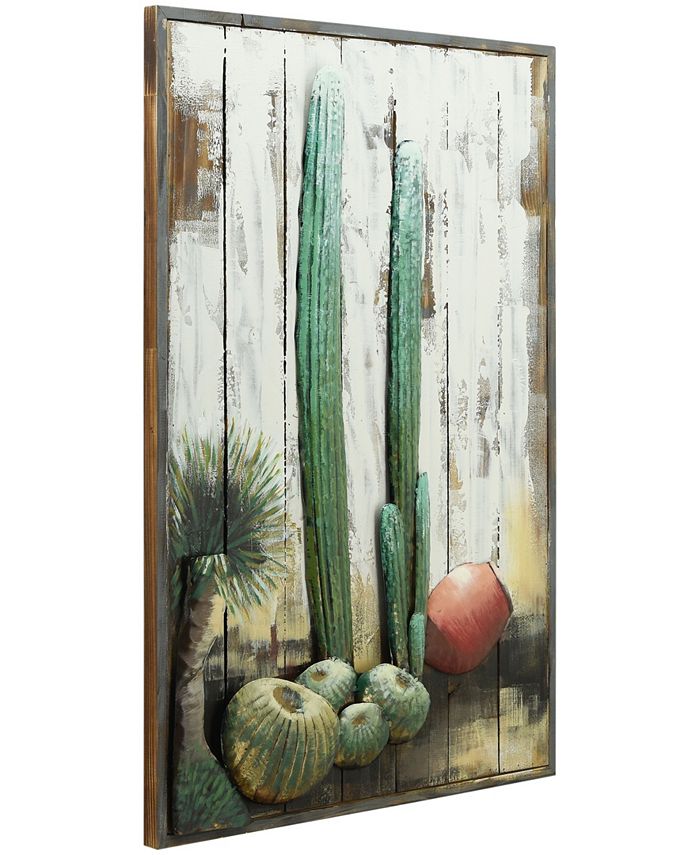 Empire Art Direct 'Cacti' Metallic Handed Painted Rugged Wooden Blocks ...