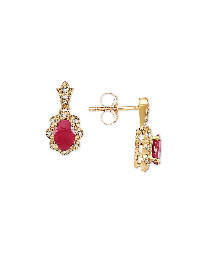 Macy's Ruby (1-1/3 ct. t.w.) & Diamond Accent Drop Earrings in 14k Gold - Macy's