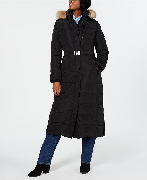 Michael Kors Plus Size Hooded Faux Fur Trim Maxi Coat Reviews