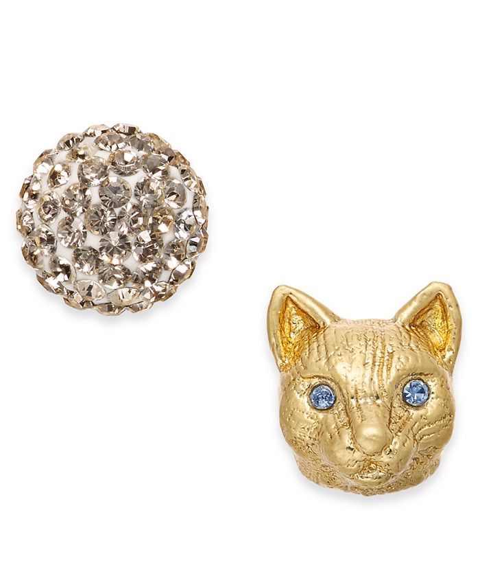 kate spade new york Gold-Tone Pavé Ball & Leopard-Head Mismatch Stud  Earrings & Reviews - Earrings - Jewelry & Watches - Macy's