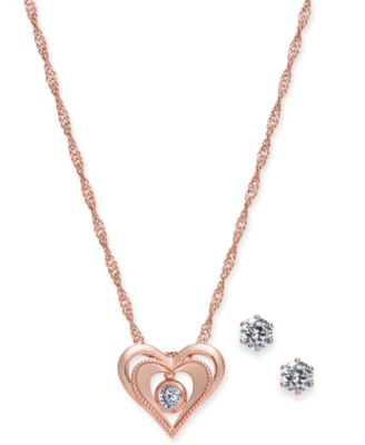 Charter Club - Rose Gold-Tone Crystal Dancing Heart 18" Pendant Necklace & Stud Earrings Set