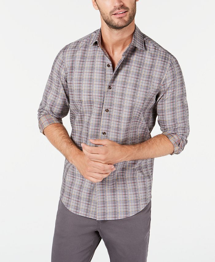 Tasso Elba Men s Stretch Plaid Dobby Shirt Created for Macy s