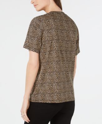 Michael Kors Petite Cotton Leopard-Print Logo T-Shirt - Macy's