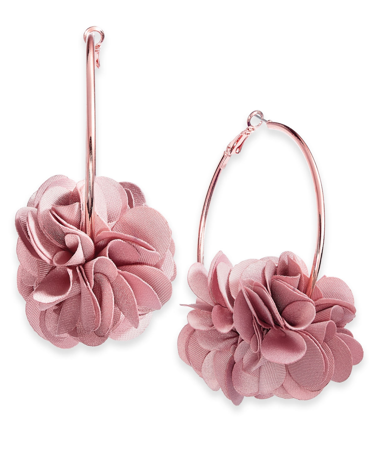 Inc International Concepts Fabric Flower Hoop Earrings, Created For Macy's In Rose Gold