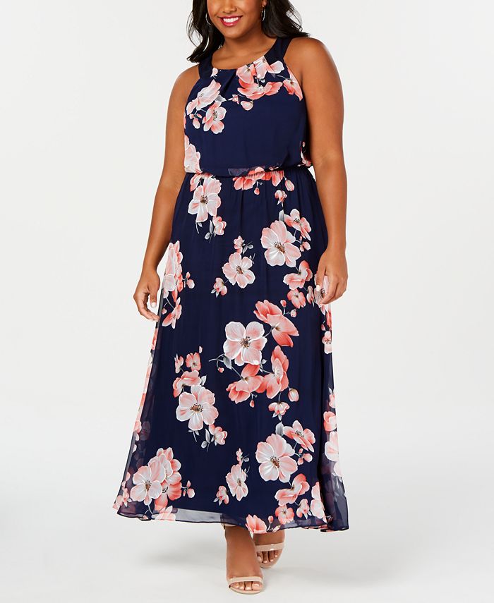 Robbie Bee Trendy Plus Size Floral-Print Maxi Dress - Macy's