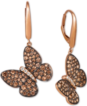 image of Le Vian Diamond Butterfly Drop Earrings (1-7/8 ct. t.w.) in 14k Rose Gold