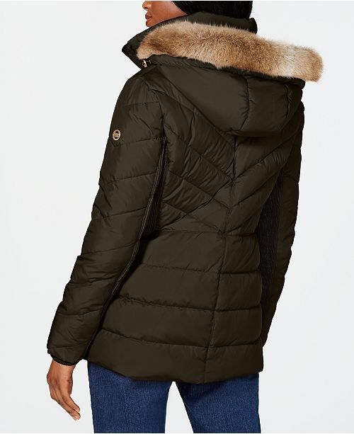 Michael Kors Hooded Faux-Fur-Trim Down Puffer Coat, Created for Macy's ...