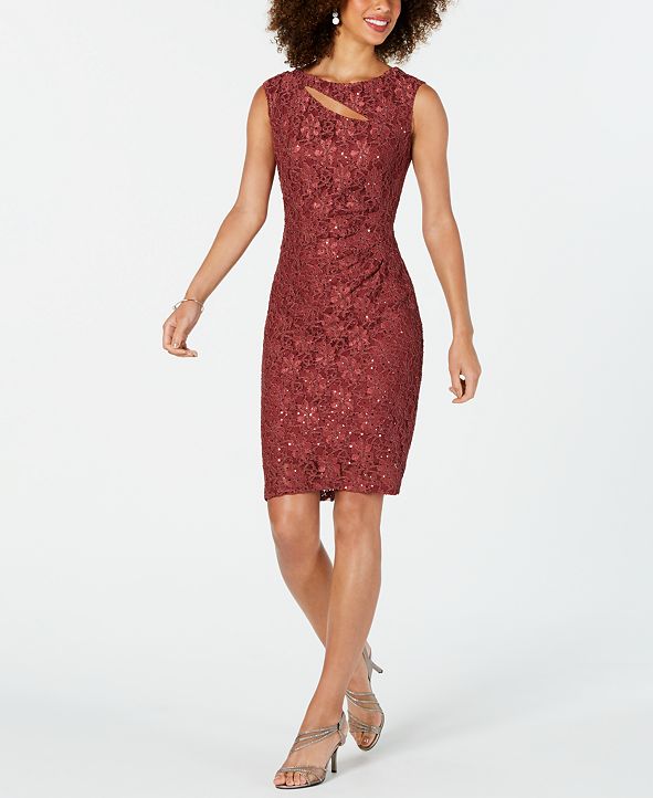 Connected Sequined Lace Cutout Sheath Dress & Reviews - Dresses - Women ...