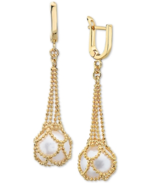 image of Effy Cultured Freshwater Pearl (10mm) Drop Earrings in 18k Gold Over Sterling Silver