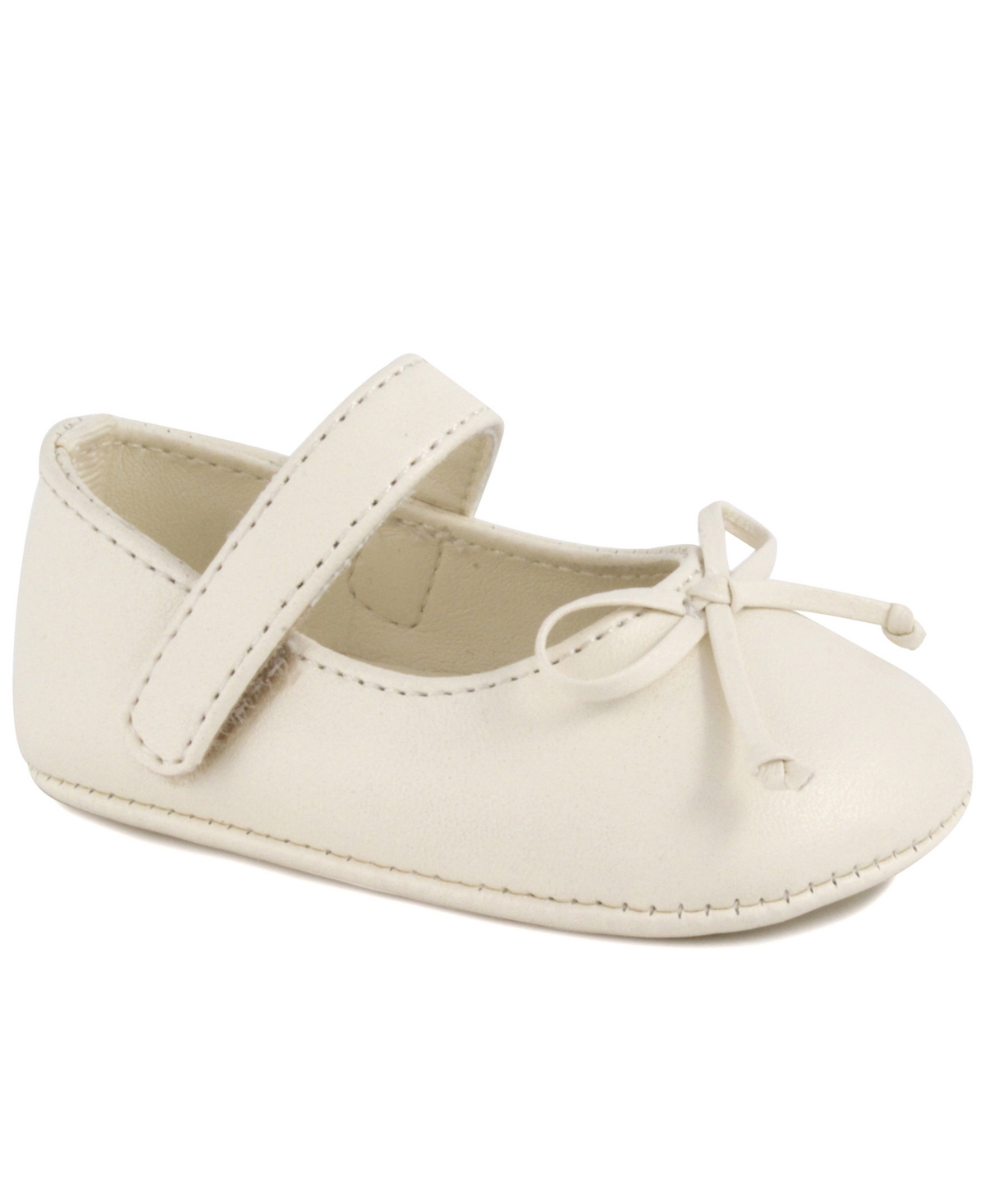 Shop Baby Deer Baby Girl Leather-like Skimmer With Spaghetti Bow Overlay In Ivory