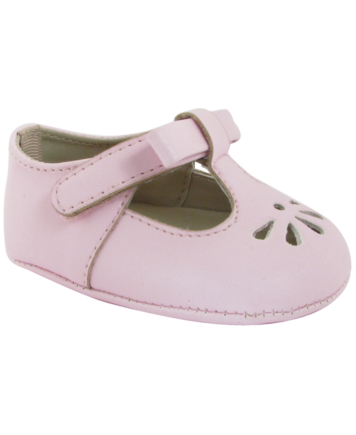 Baby Deer Baby Girl Soft Leather-like T-strap With Bow And Perforation In Pink