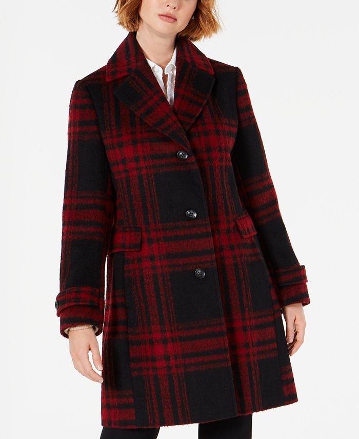 Vince Camuto Single-Breasted Plaid Coat, Created for Macys & Reviews ...