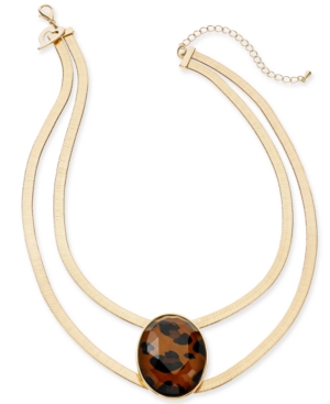 image of Thalia Sodi Gold-Tone Large Stone Double Strand Statement Necklace, 16