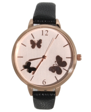 image of Women-s Reflective Butterflies Dial Leather Strap Watch 40mm