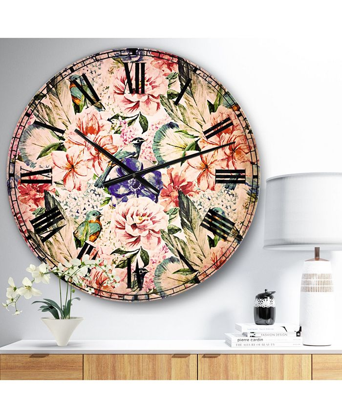 Designart Flower Oversized Round Metal Wall Clock - Macy's
