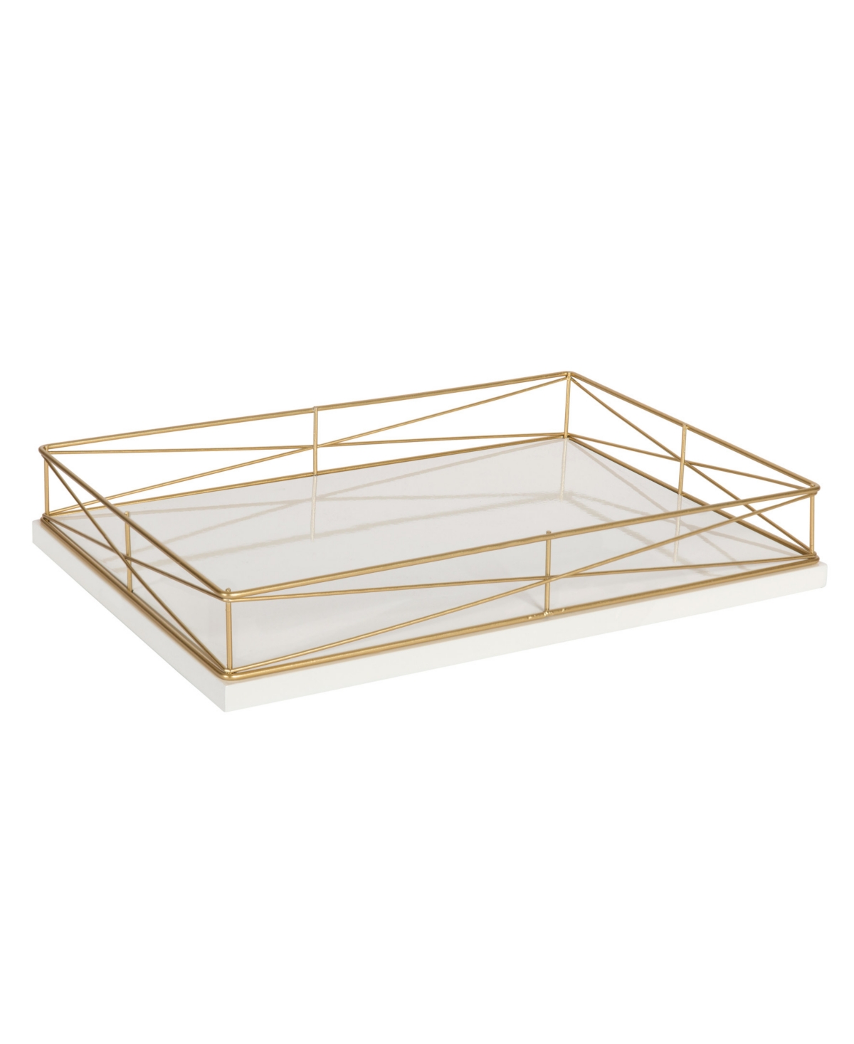 Kate And Laurel Mendel Rectangle Tray With Decorative Metal Rim In White