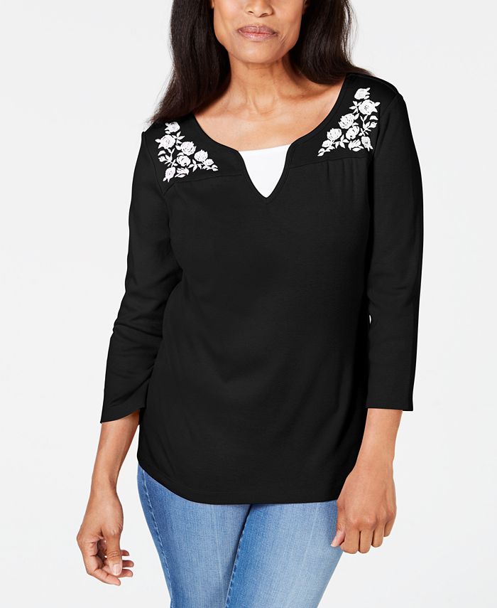 Karen scott embroidered tops new arrivals