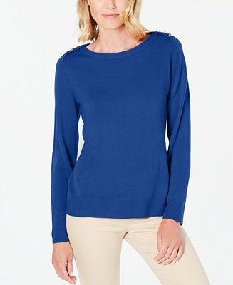 Karen Scott Petite Button-Shoulder Sweater, Created for Macy's - Macy's