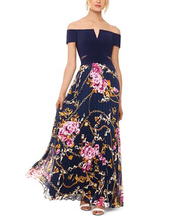 XSCAPE Off-The-Shoulder Floral-Skirt Gown - Macy's